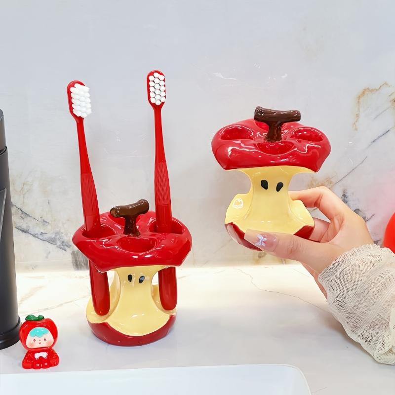 Hygienic Ceramic Toothbrush Stand With 4 Compartments  Fruit Core Theme Bathroom Storage Rack Pen Holders Organizers