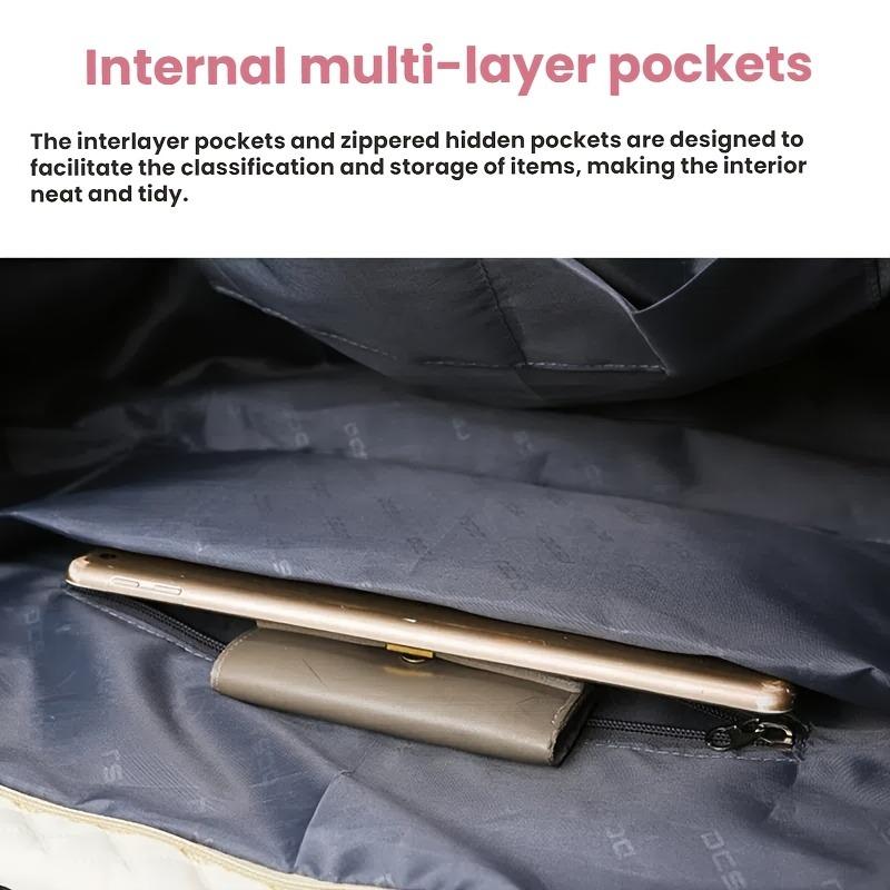 Women's Large Capacity Quilted Travel Duffel Bag with Rhombus Pattern,Solid Color Overnight Bag with Multiple Pockets, Women's Leisure Tote Bag