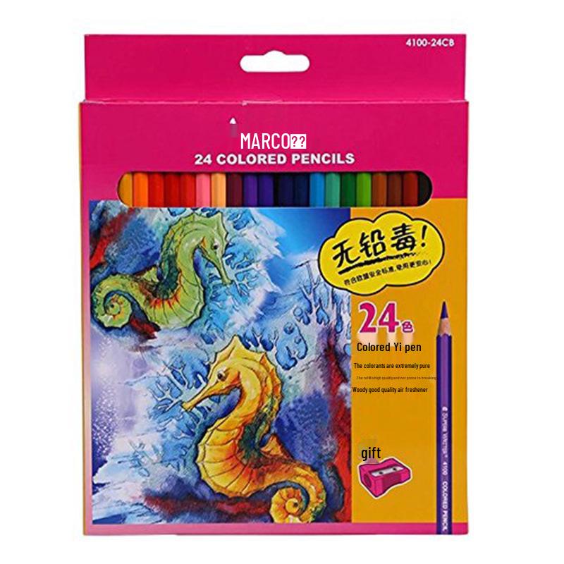 Marco 4100 Student Oil-Based Colored Pencils Set, 24 Colors with Sharpener