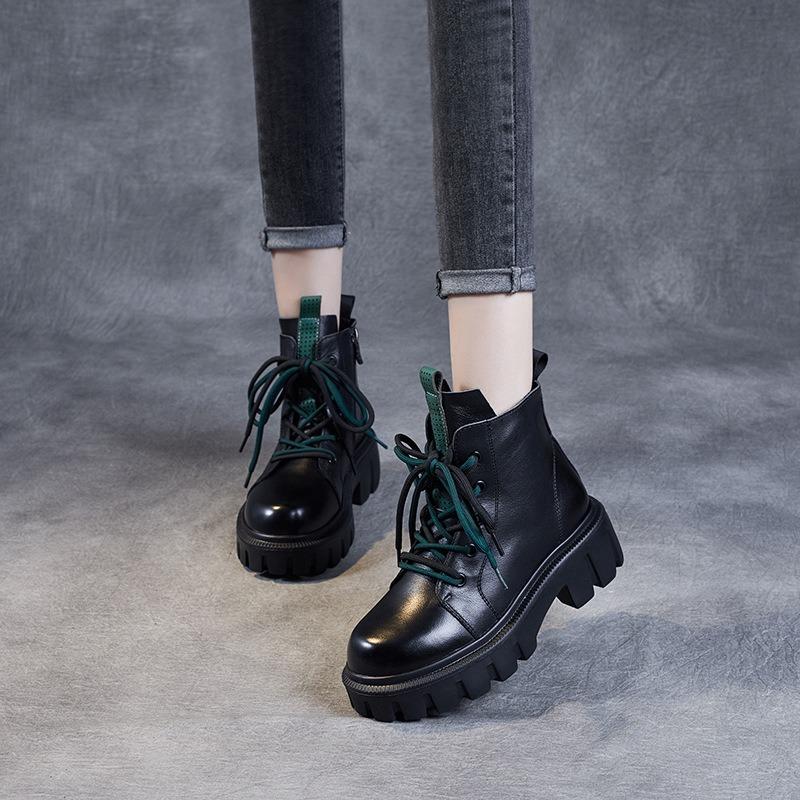 Genuine Leather Martin Boots Increased Height Thick Bottom Short Boots