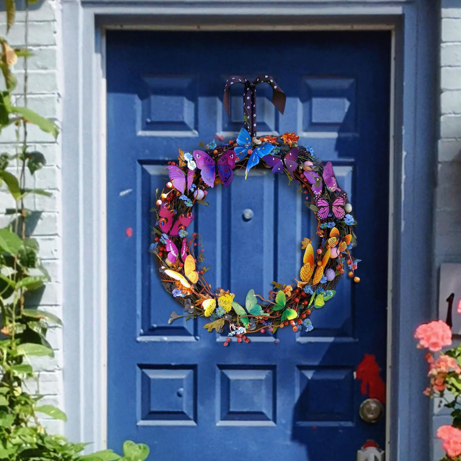 

45cm Butterfly Wreath ,Wall Hanging Front Door Garland ,Simulation Rattan Welcome Spring Wreaths for