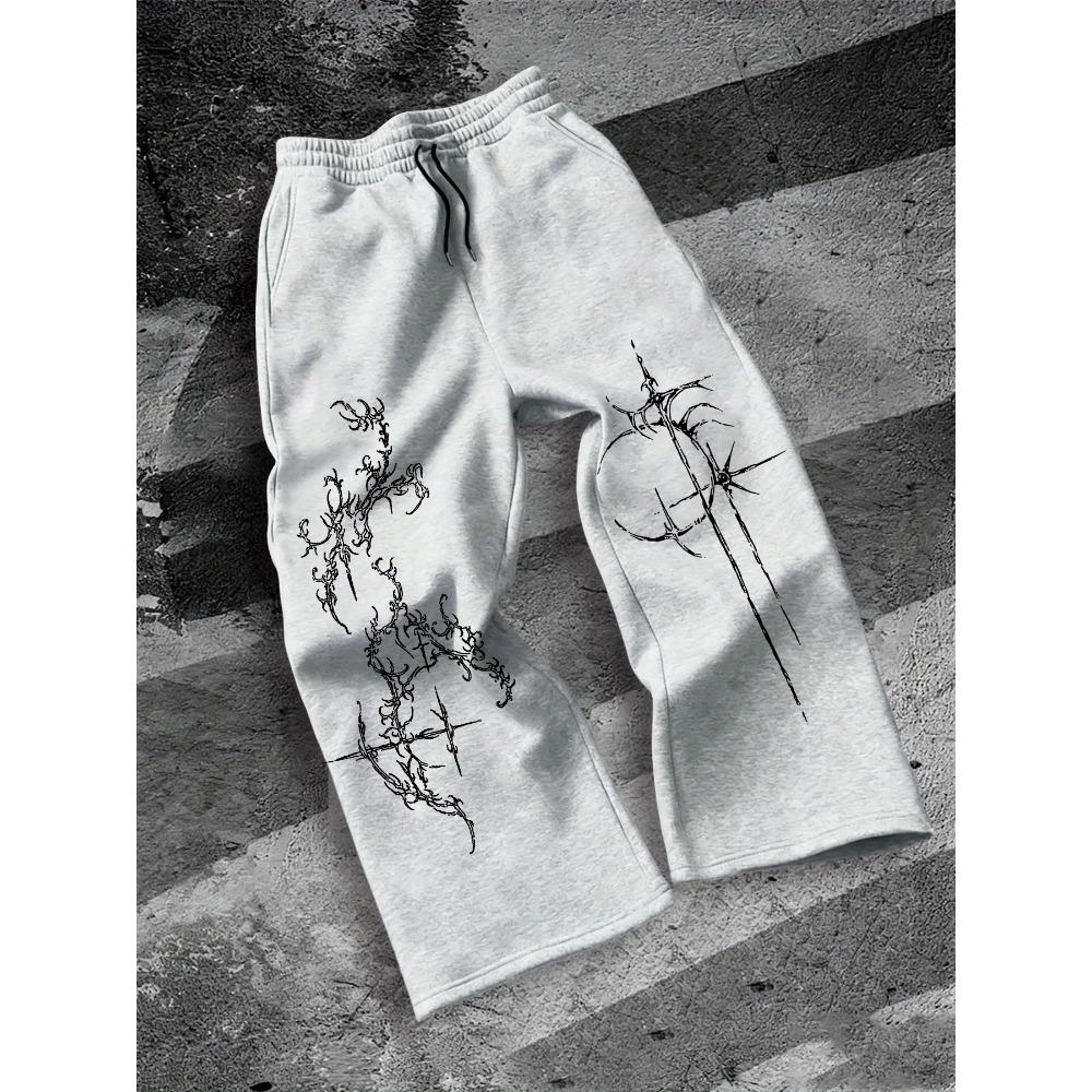 

Men s Dark Style Tattoo Totem Print Casual Pants European and American Fashion Street Style Loose Sports Pants Rock Style Daily Pants XXL