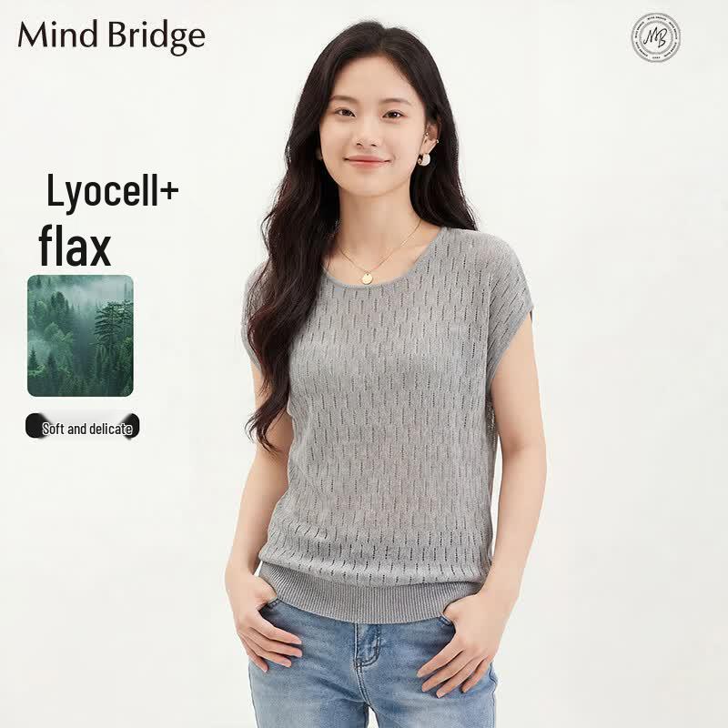 

Mind Bridge Women s Round Neck Knit T-Shirt One Size F
