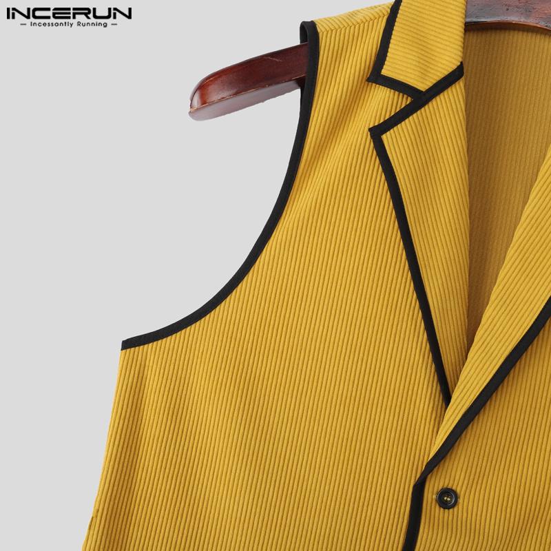 INCERUN Fashion Men Lapel Neck Sleeveless Stitching Buttons Casual Slim Thin Waistcoat Tops