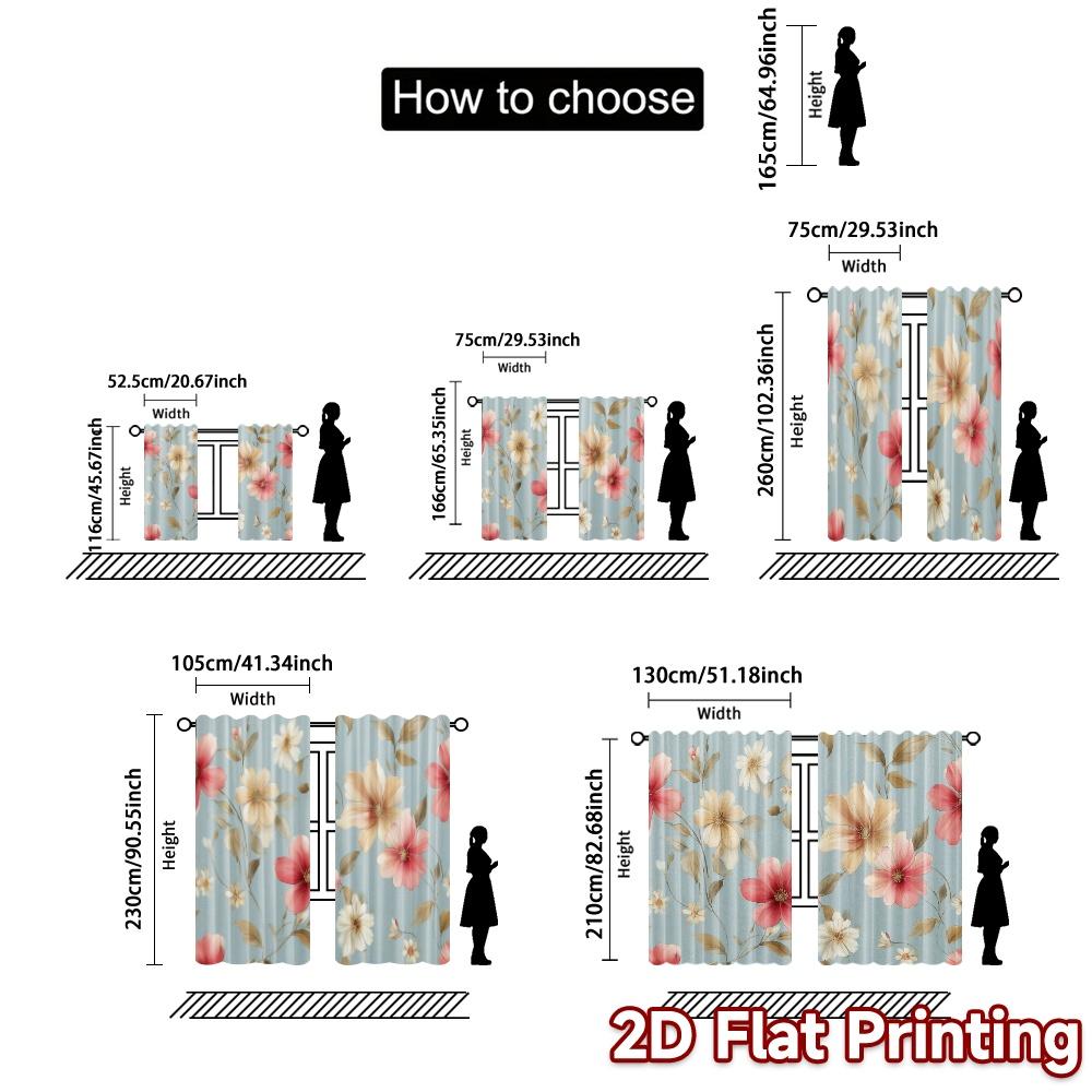 Set Of 2 Flat Printing Curtains Without Rod Floral Spring Blossom Design Women Is Day Festival Fashion Versatile Made Polyester