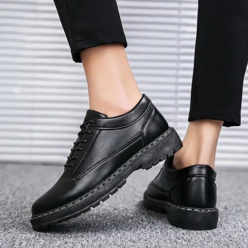Fashion Men's Leather Brogue Shoes Black Lace Up Comfortable Low Price Size 45 On Sale Male Casual Shoe Footwear Offer Luxury 2024 Trend