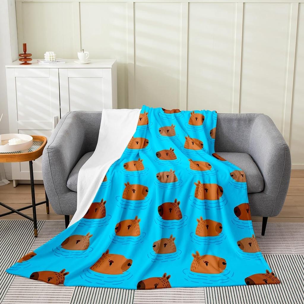 Capybaras Throw Blanket Twin SizeFunny Rainbow Capybara Bed Blanket for Home Bed Sofa CribWoodland Hunting Theme Fleece