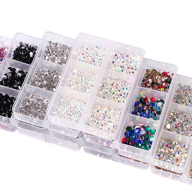 6Grids Kit Nail Decoration Mix Size Nail Diamond Flatback Rhinestone Glue Strass Diy Bling Stickers Skin Non Hotfix Crystals