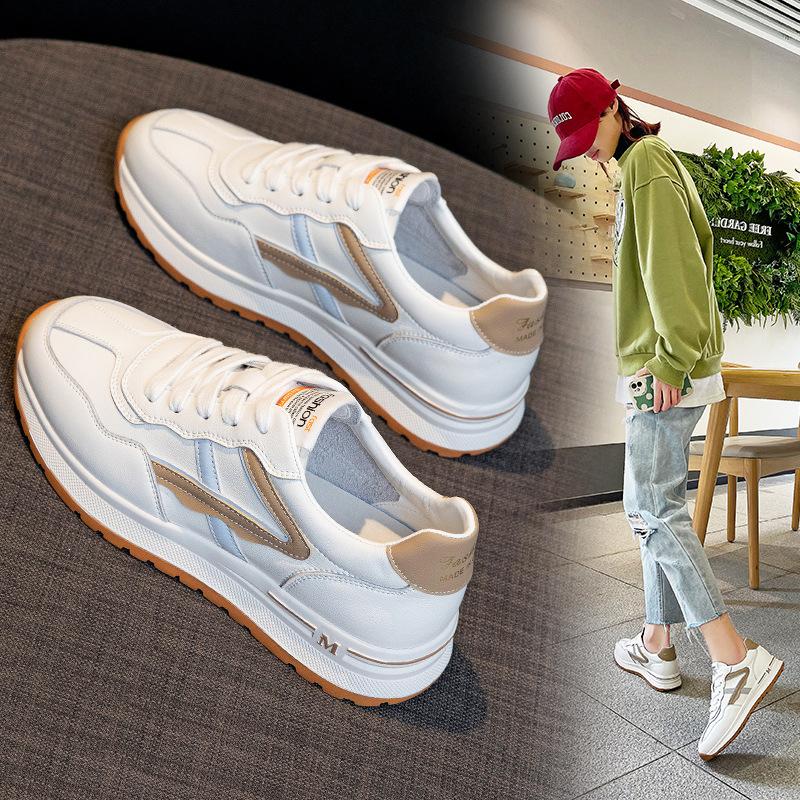 Genuine Leather Small White Shoes Women's Skate Shoes  Spring New Sports Forrest Gump Shoes Women's All-match Casual Trendy Daddy Shoes