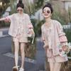 Women's Summer Chinese-Style Slim Shorts & Printed Cardigan Two-Piece Set