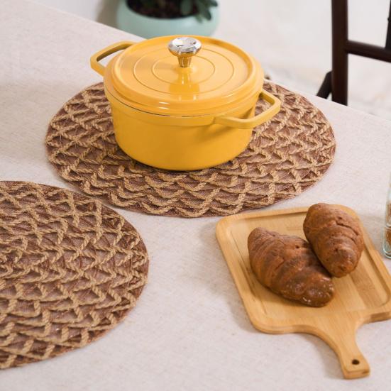 Round Boho Placemat Handwoven Heat Insulation Placemat Rustic Table Protector Mat for Home Farmhouse Weddings Baby Showers