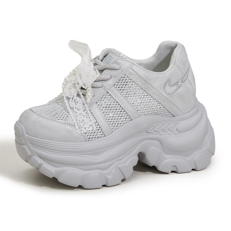 

Platform dad shoes women s spring and summer 2025 new versatile casual shoes breathable mesh small inner height increase women s shoes 39 серебряный