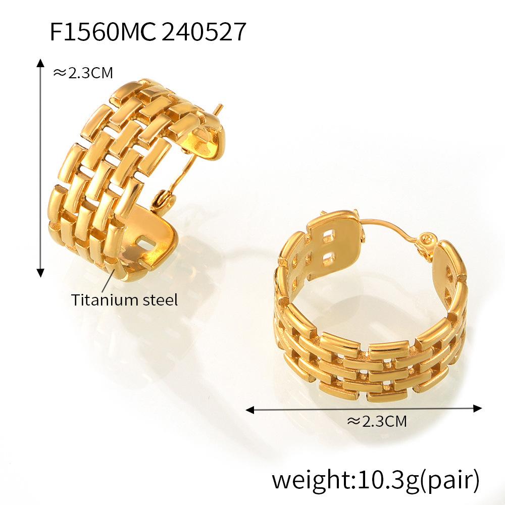 

Серьги-пряжки из титановой стали в форме буквы С с обмоткой ветровой цепи, женские, с ажурной клеткой, не выцветающие