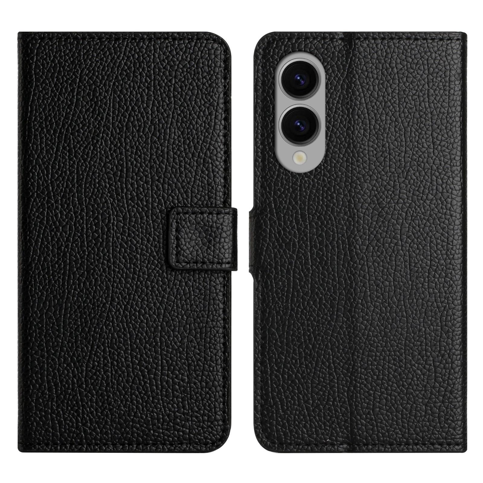 

For Samsung Galaxy S25 Edge Case PU Leather Wallet Phone Cover Litchi Texture,Black A