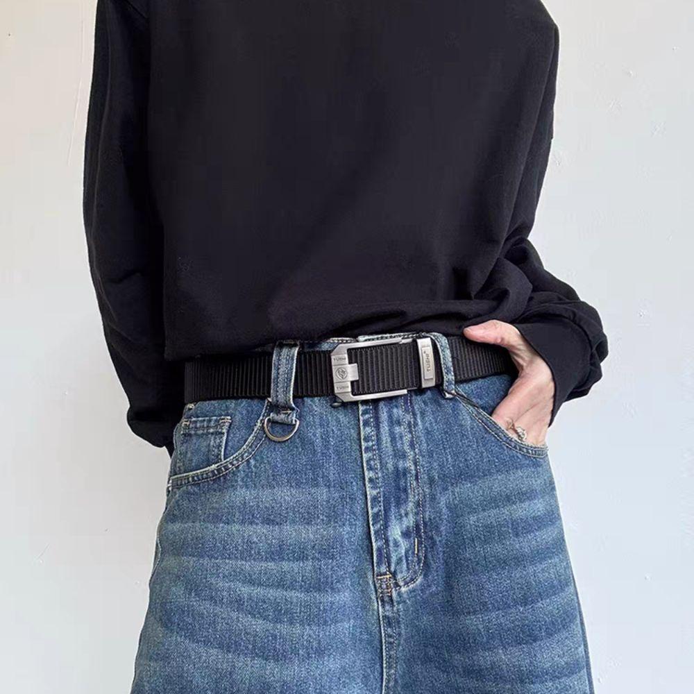 Versatile Men Nylon Zinc Zinc Alloy Belt Retro Letter Casual Belts Fashion Pin Buckle Belt  Jeans Matching