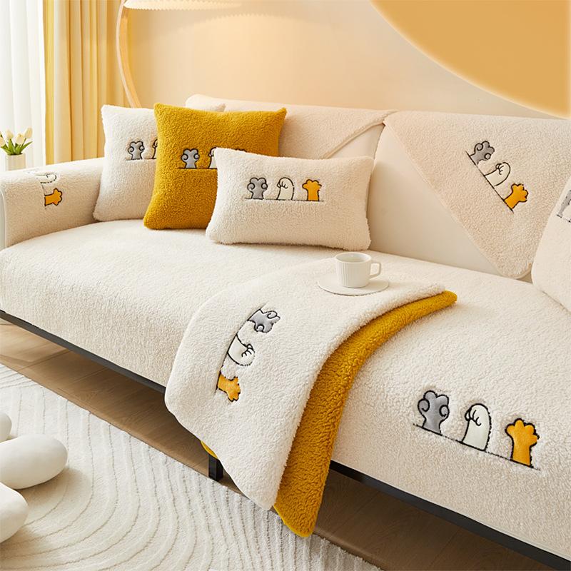 New Internet Celebrity Sofa Cushion Winter Plush Thickened Seat Cushion Non-Slip Light Luxury Leather Sofa Cover Cloth Towel