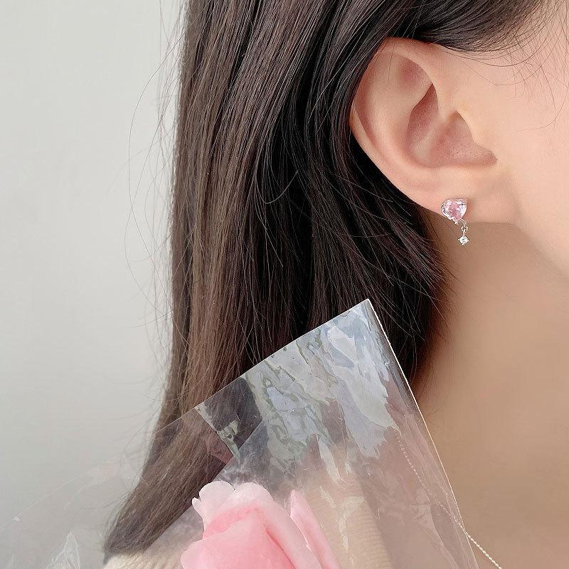 Love Tassel Earrings Sweet Pink Super Dreamy Girl Touching Peach Heart Student Earrings