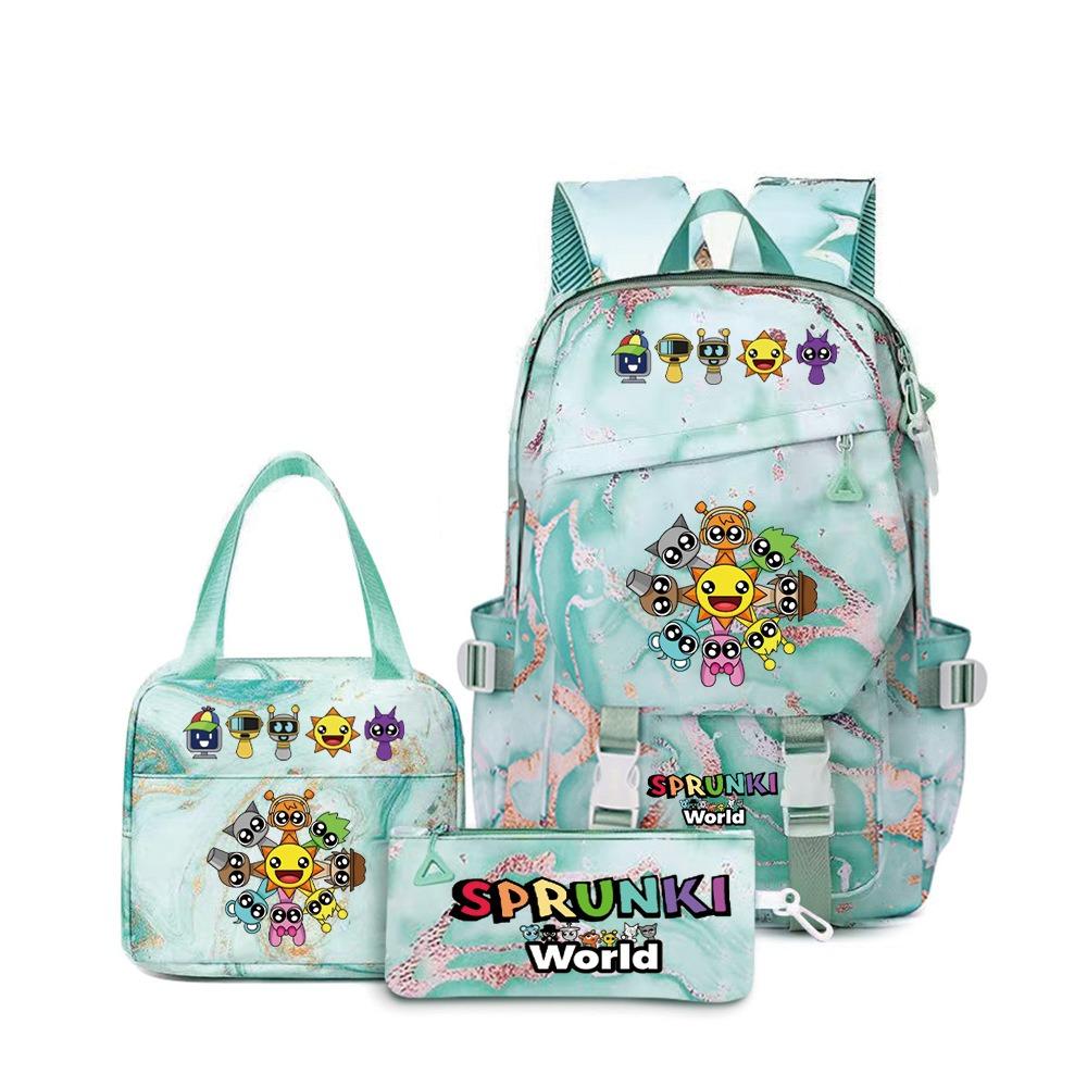 Around the box, elementary school bag sprunki cartoon backpack three-piece set D