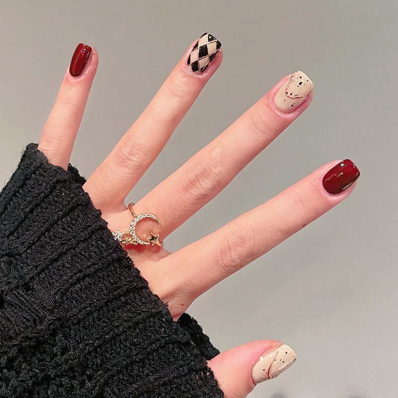 24Pcs Short Square Fake Nails Cloud Star Pattern Full Cover Press On Nail Tips Manicure Art