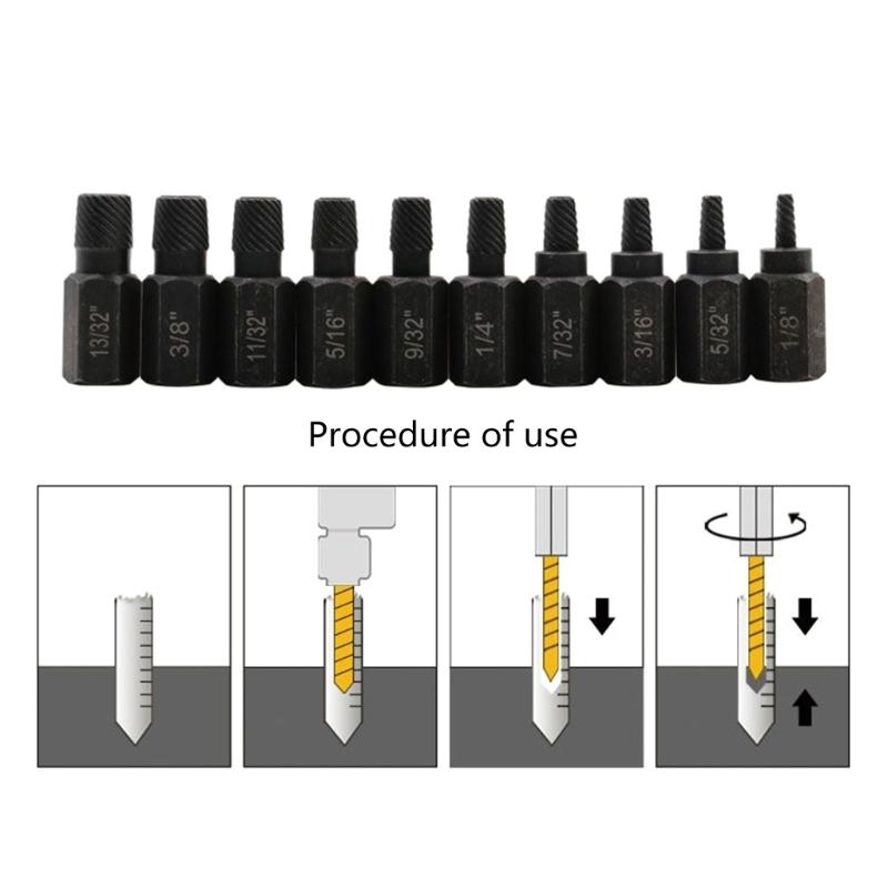 10 Pcs Damaged Broken Screw Extractor Easy Out Stripped Screw Remover Hexagon Head Bit Socket Wrench Bolt Remover Tool