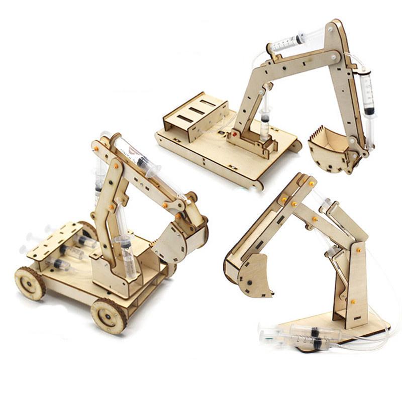 DIY wooden hydraulic excavator model, children's puzzle toy, handmade scientific experiment, parent-child interactive toy