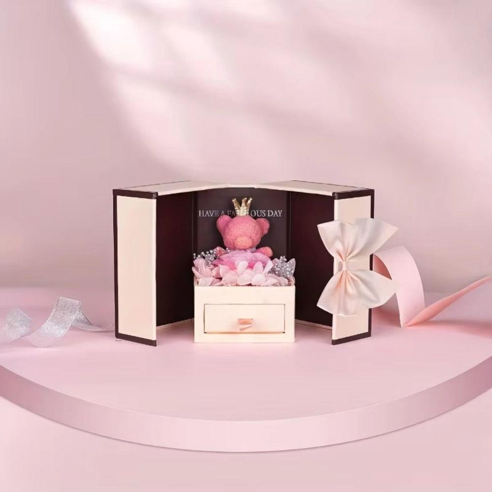 Rosen-Design Ewige Blume Schmuckschatulle Doppeltür Valentinstags-Geschenkbox Geschenkverpackung