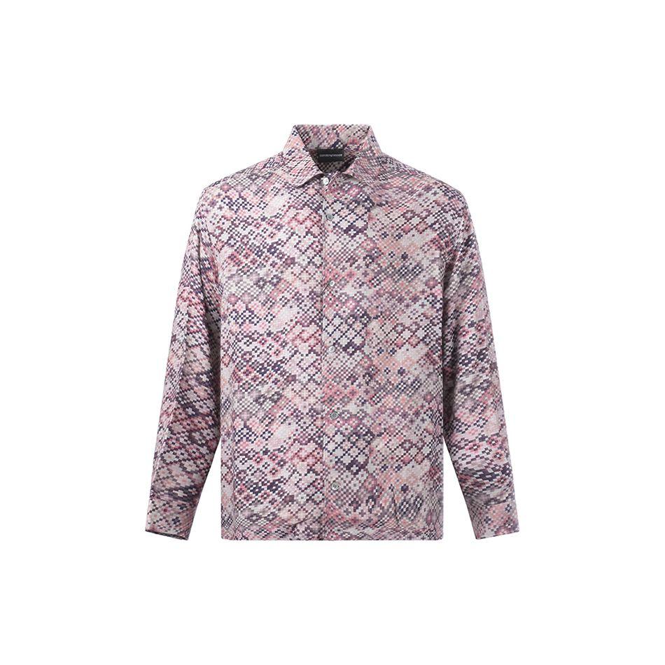 Emporio Armani FW22 Mosaic Pattern Printed Long Sleeve Shirt Men shirts Gray Pink H31FA1-C114C-037 M
