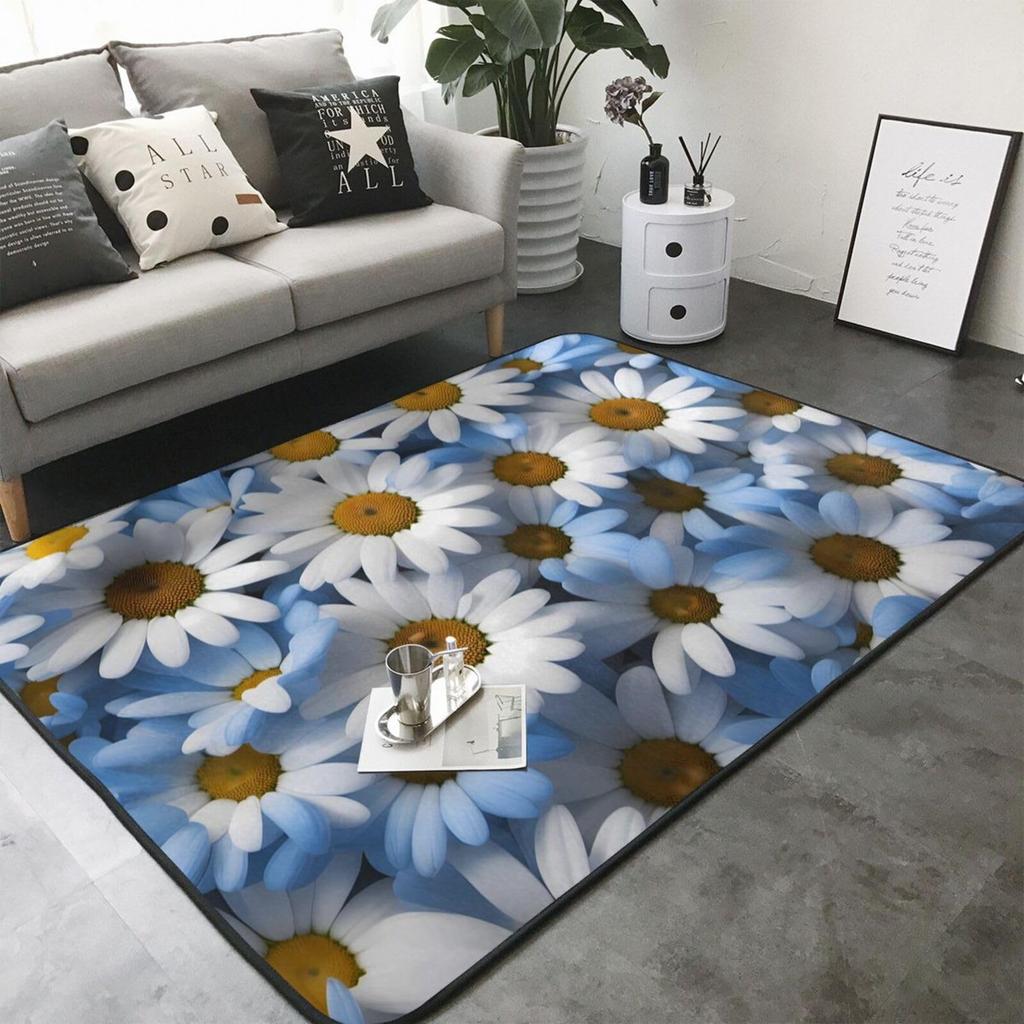 Colourful Daisy Wild Plant 3D Carpet Rug for Home Living Room Bedroom Sofa Doormat Decor,kids Play Area Rug Non-slip Floor Mat
