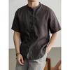 Hengyuanxiang Men's Linen Short-Sleeve Lapel Shirt
