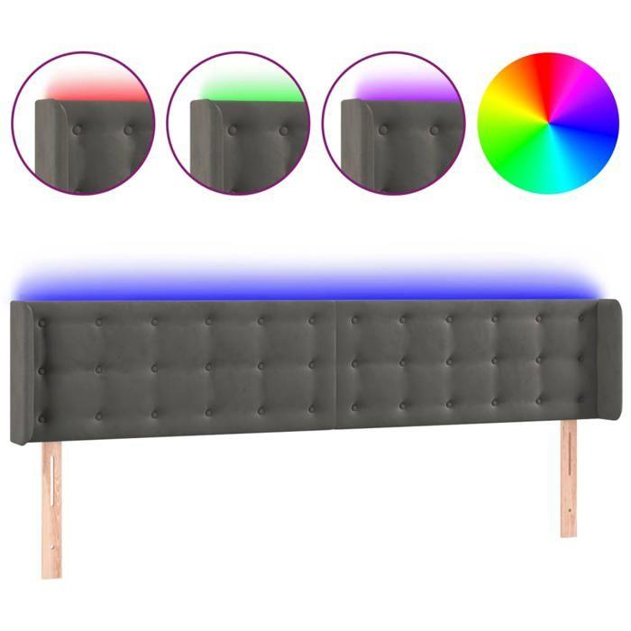 VidaXL Tête de Lit à LED Meuble de Chambre à Coucher Accessoire de Lit Double Tête de Cadre de Lit Intérieur Gris Foncé 3123725