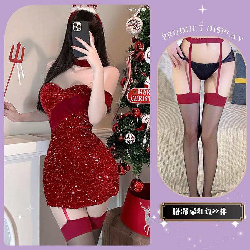 Chaomu Sexy Underwear Spicy New Christmas Uniform Pure Desire Suspender Dress Valentine's Day Dating Robe Sexy Cover