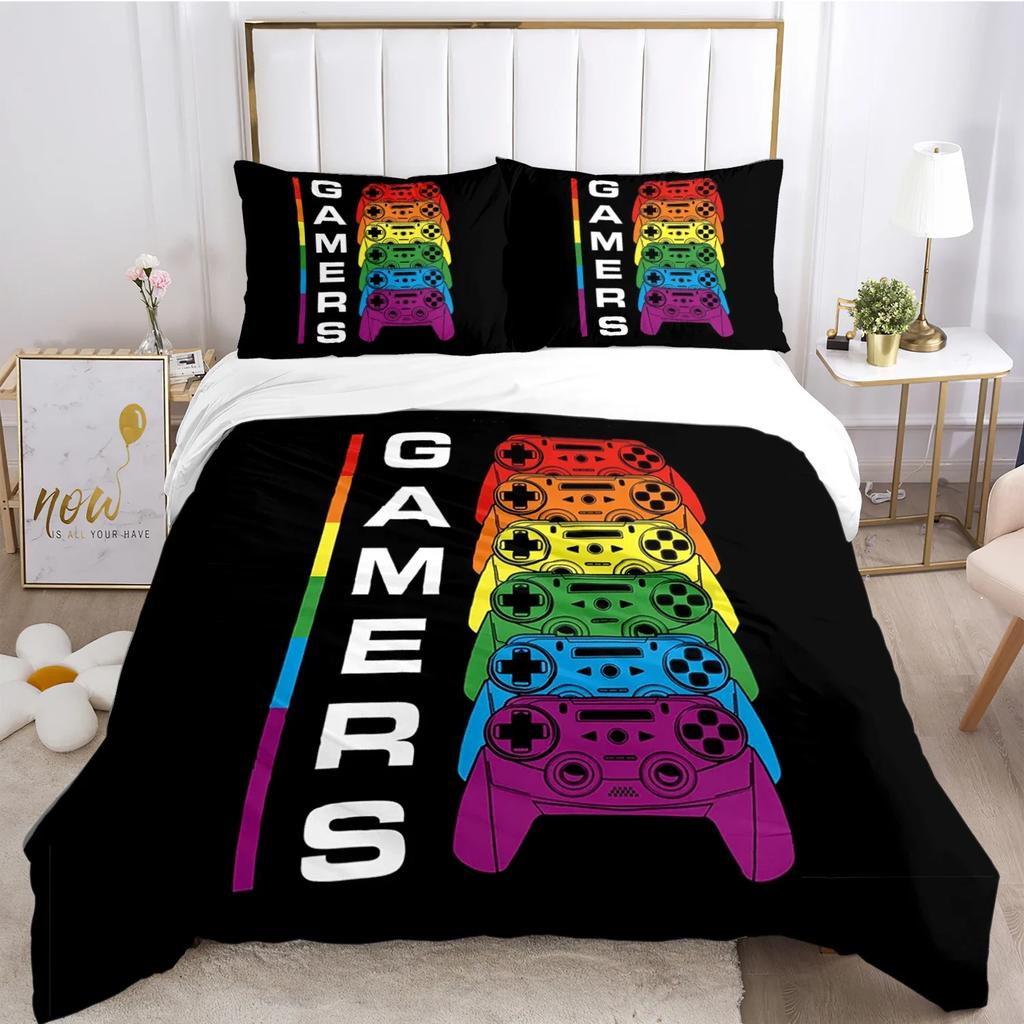 Gamer Game Controller Bettbezug Bettdecke Bettwäschesets Weicher Quiltbezug und Kissenbezüge für Teenager Jungen Einzel-/Doppel-/Queen-/King-Size
