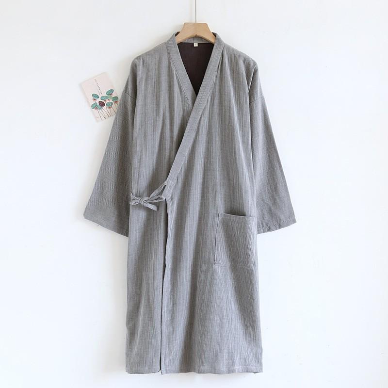 Accappatoio in garza di cotone in stile giapponese da uomo, di grandi dimensioni, kimono, camicia da notte, primavera ed estate, pigiama sottile, yukata con lacci, felpa