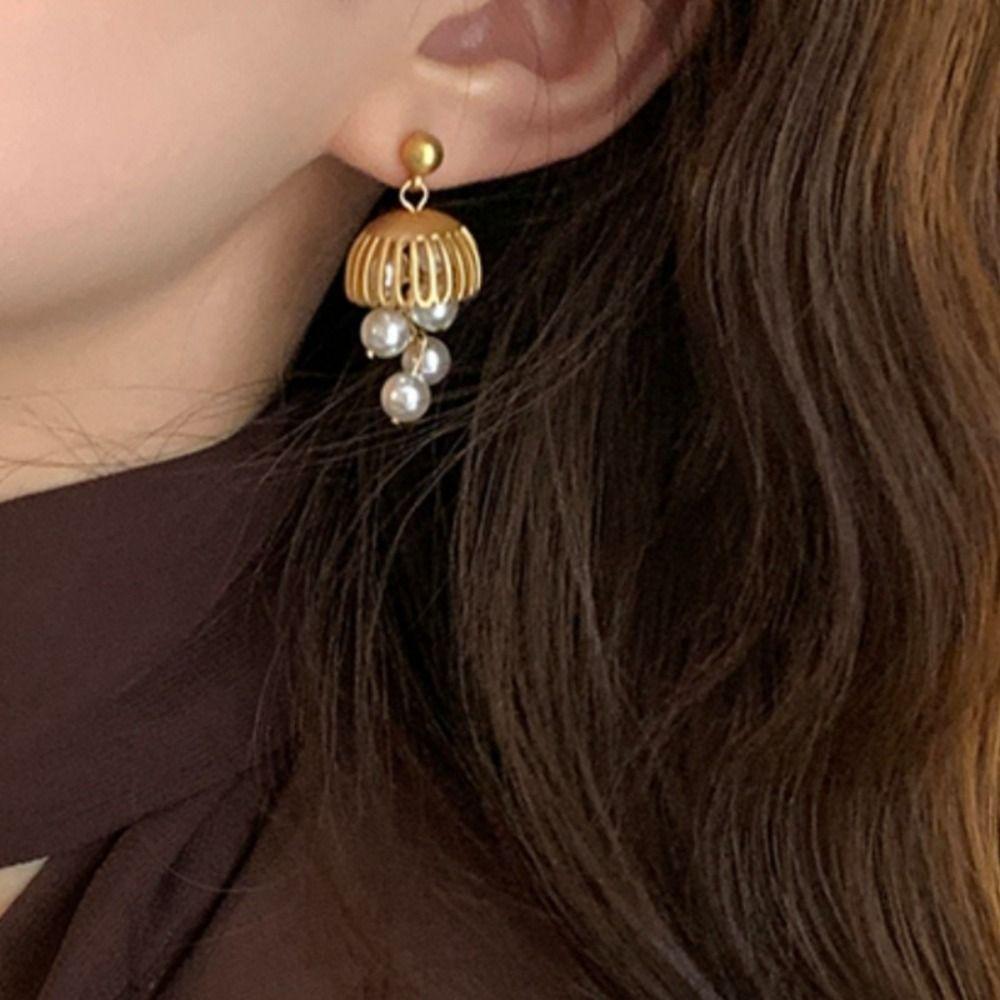 French Style Pearl Drop Earrings Chic Elegant Earrings Simple Bell Grape Shape Earrings  Gift