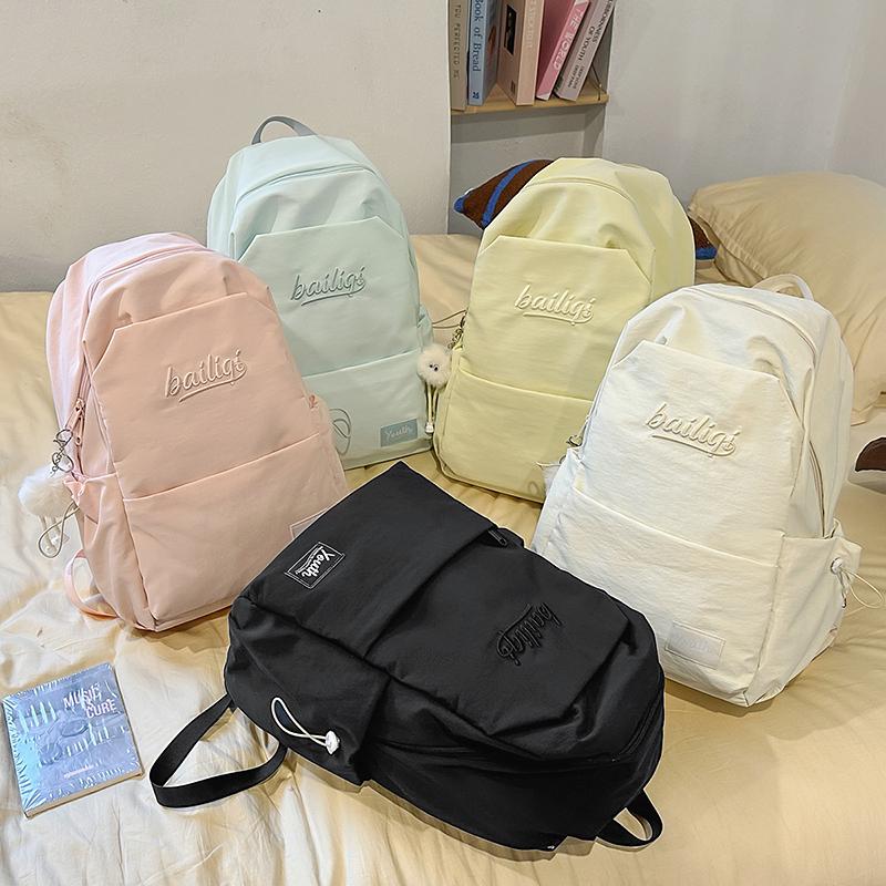 Middle School Student Schoolbag Women's Waterproof Solid Color Backpack
