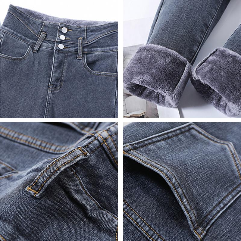 Moda coreeană de iarnă din catifea groasă pentru femei, blugi skinny cu talie înaltă, fleece simpli, calduri, slim fit stretch, pantaloni casual de denim pentru femei