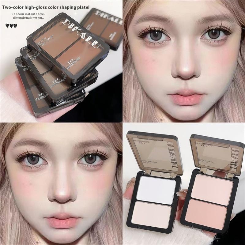 2pcs Dual-Tone Highlighter Compact - Matte & Shimmer Finish, Face & Eye Illuminator, Nose Contouring, Sweat-Resistant, Brightening Makeup