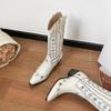 Retro pointed thick heel tall knight boots western cowboy boots European and American style graffiti women's boots 2025 autumn and winter new
