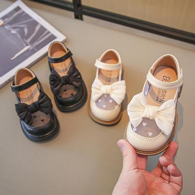 Girls' 2025 Spring/Summer Leather Bow Princess Shoes - Breathable Mesh Fashion Sneakers