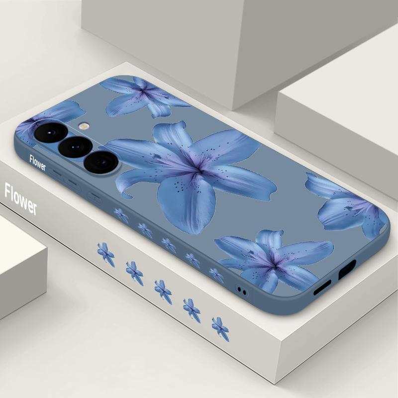 Blue Lily Printed Phone Case For Samsung Galaxy A17 A56 A16 A55 A15 A25 A36 A26 5G S25 Edge S23 S24 Ultra S24 S25 FE TPU Lanyard Cover