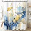 Aquarell Blumen Duschvorhang Blau und Gelb Dekorative Badematte Bezug Wasserdicht Heimdekoration Wandbehang (Weiß)