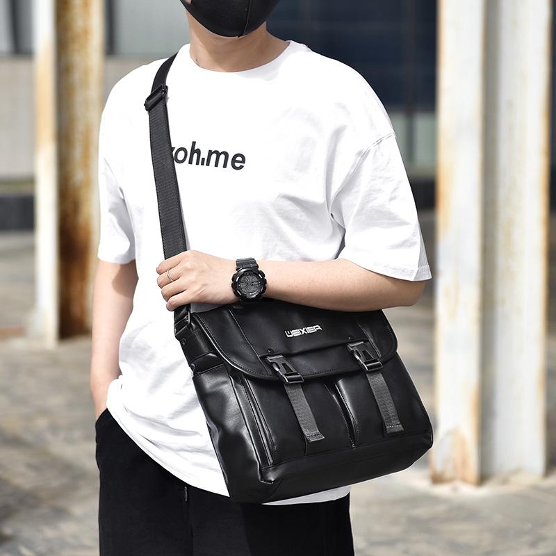Business Casual Men's Large Capacity Wear-Resistant PU Splash-Proof Messenger Shoulder Bag