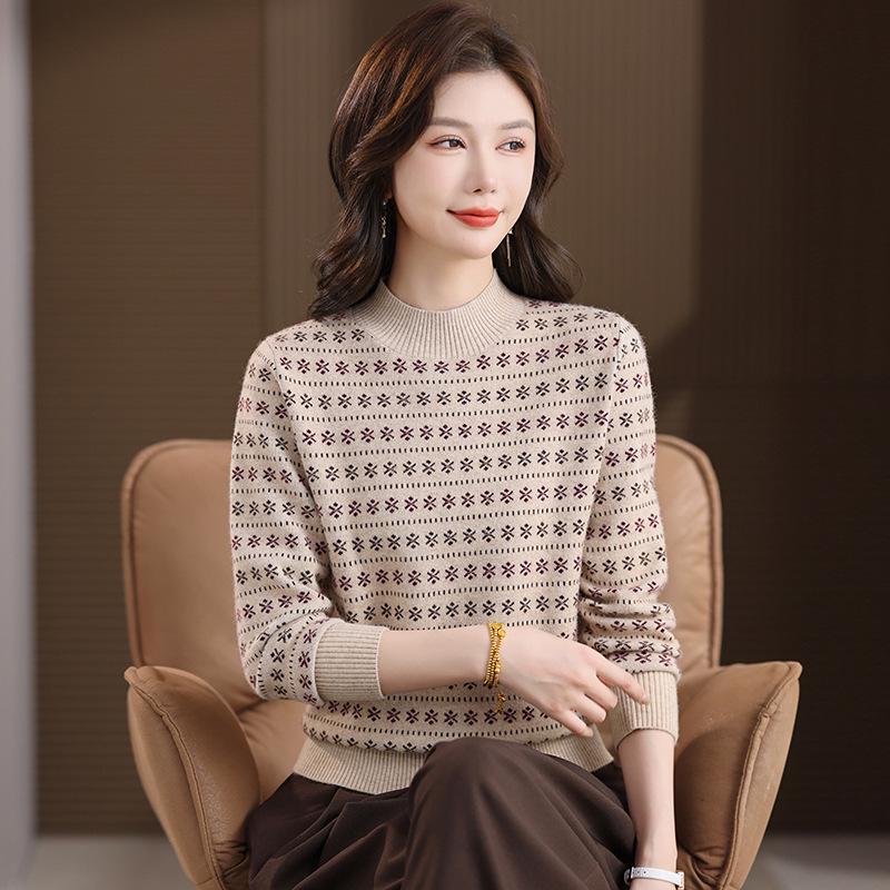 

Artistic Jacquard Knit Wool Cardigan - Round Neck Versatile Loose Casual Pullover Sweater 2025 M брудно-білий