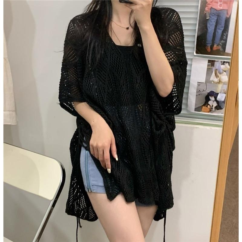 Pulover subțire cu stil nișat, unic și șic, gol, de vară, larg, pentru dedesubt, bluză de damă