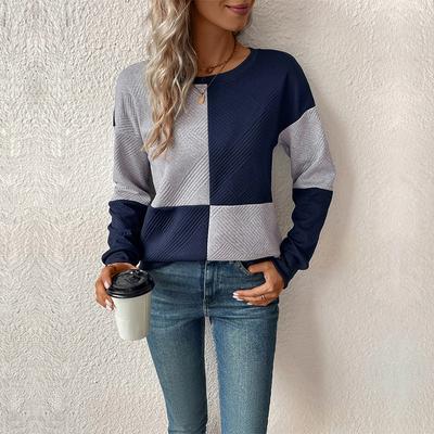 New Autumn Long-sleeved Color-blocked Round-neck Hoodie for Women