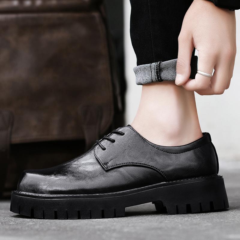 Fashion Brand Leather Platform Men's Shoes Fashion Round Toe Casual Quality Thick Sole British Style Formal Oxford Business Dress Shoes