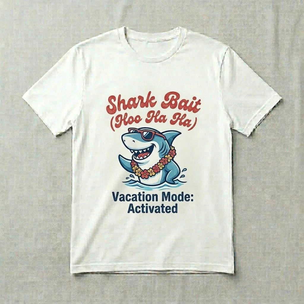 Shark Bait Hoo Ha Ha T-Shirt - Funny Summer Vacation Shark Tee - Beach Wear Men XS