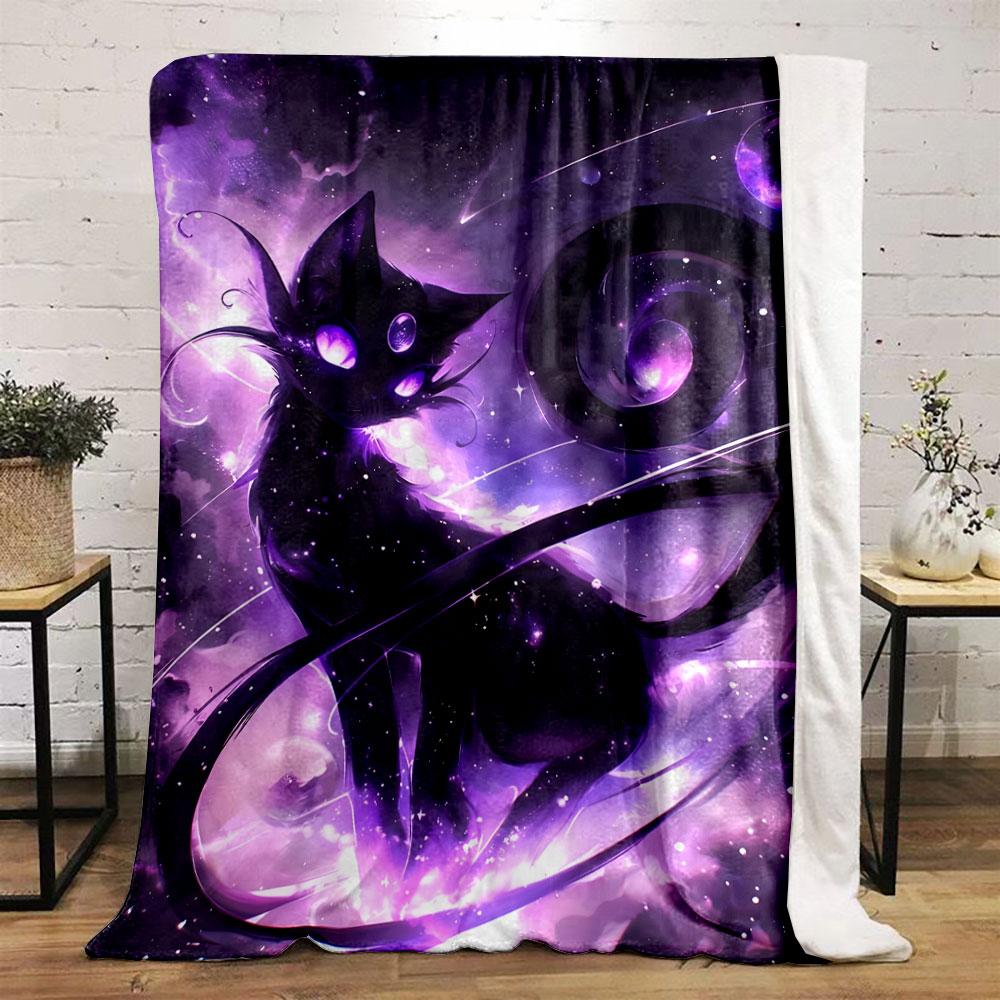 Lila Galaxie Motiv Schwarze Katze Decke Schlafzimmer Decke für Wohnzimmer Couch Mittagspause Weicher Überwurf für Freund's Festival Geschenk