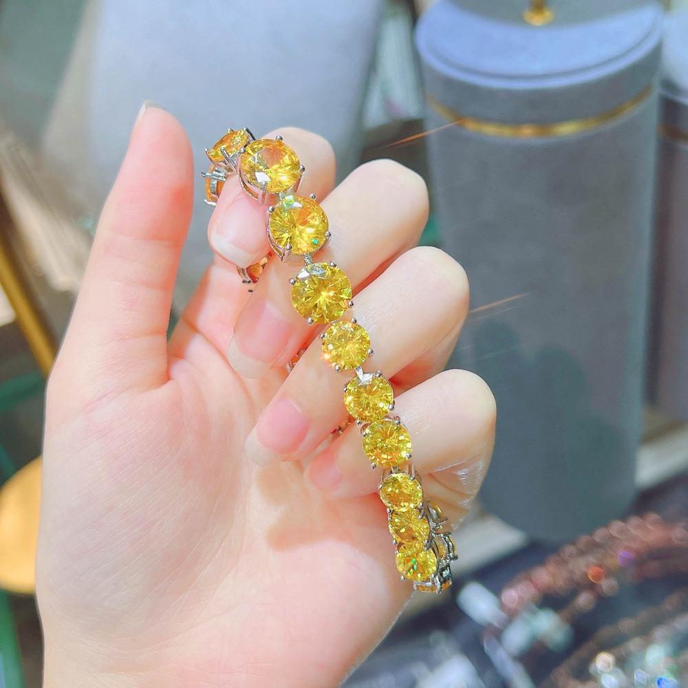 Luxury Pink Crystal Bracelet for Women with Yellow Zircon and Full Diamonds Elegant Jewelry