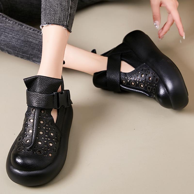 Fashion GKTINOO Retro Sandals 2025 Summer New Round Toe Genuine Leather Comfortable Thick Bottom 6cm Women's Platform Shoes